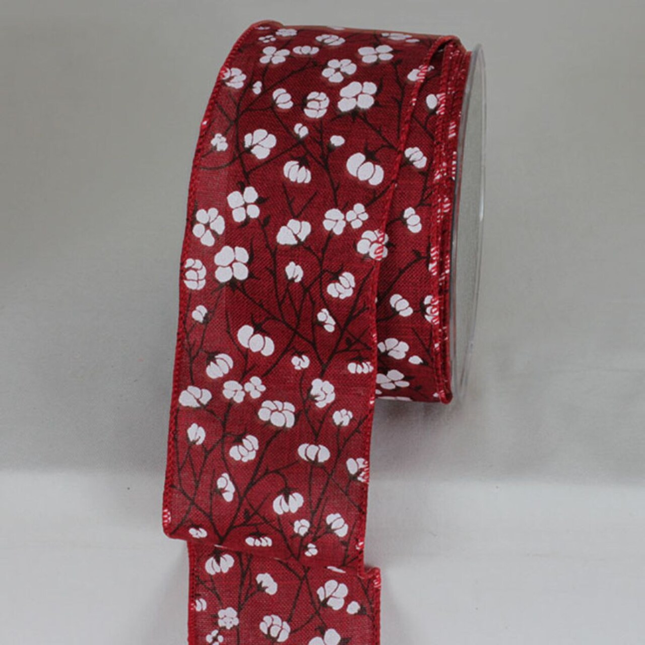 The Ribbon People Red and White Cotton Flower Metallic Wired Craft Ribbon 2.5" x 20 Yards